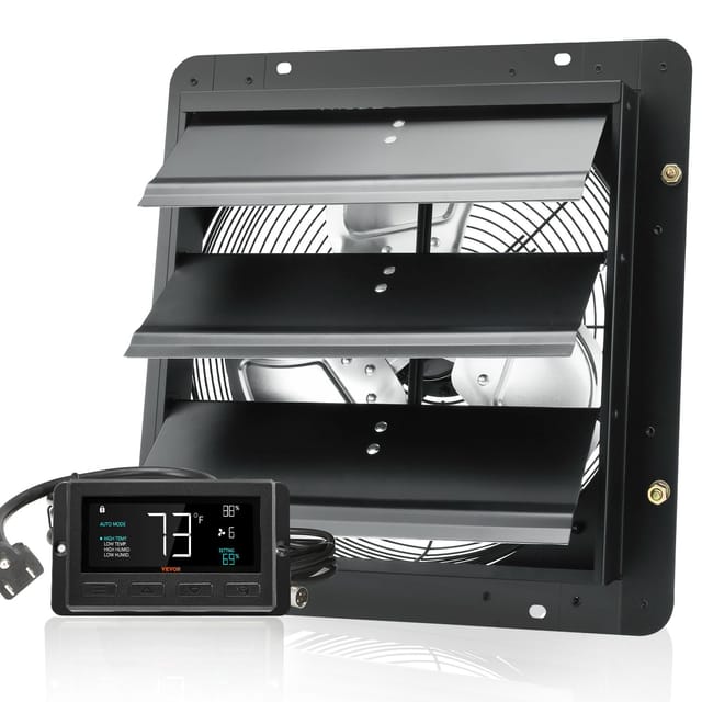 Lamellenlüfter, 356 Mm, Mit Temperatur- Und Feuchtigkeitsregler, Ec-motor, 1024 Cfm, Einstellbare Drehzahl, Wandventilator Für Dachböden, Für Gewächshäuser, Garagen Und Schuppen.