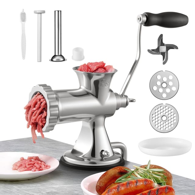 Manueller Fleischwolf Aus Edelstahl 304, Fleischwolf Mit Saugnapf Und Stahltischaufsatz, Wurstwolf Mit 2 Schneidscheiben, Wurstrohr Und Mahlkopf Für Rindfleisch, Pfeffer Und Kekse