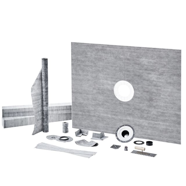 Duschwannen-set 1219 X 1524 Mm Mit 50,8 Mm Pvc-mittelflansch, Abdichtungsmembran, Edelstahlrost Und Dichtmittel, Zubehör Für Das Gefälle Im Badezimmer
