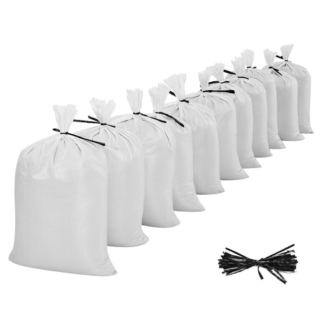 Leere Sandsäcke, 100er-packung, 40 X 66 Cm, Robuste Säcke Mit Bändern, 22,6 Kg Fassungsvermögen, Aus Gewebtem Polypropylen, Reißfest Und Uv-beständig, Für Hochwasserschutzbarrieren