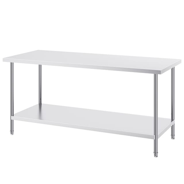 Arbeitstisch Aus Edelstahl, 76 X 183 X 86 Cm, Robuste Metallwerkbank Mit 3 Verstellbaren Höhen, Gewerbliche Arbeitsstation Für Küche, Garage, Restaurant Und Garten
