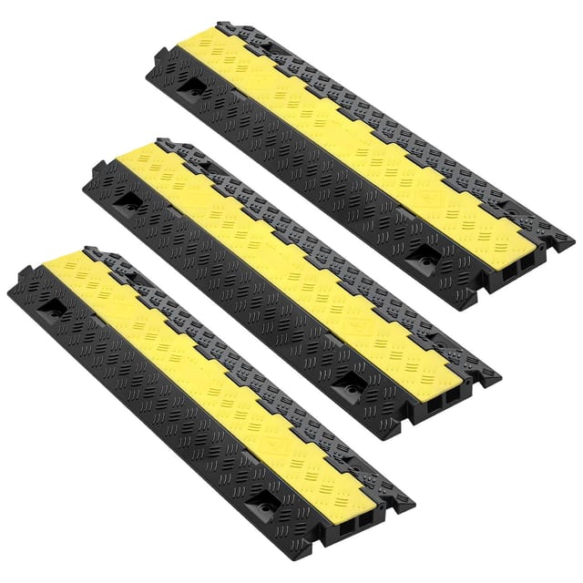Kabelschutzrampen, Tragfähigkeit 9.979 Kg/achse, 2 Kanäle, Robuste Tpu-kabeltülle, 31 X 28 Mm Kanäle, Bodenschwelle Mit Klappdeckel, Für Den Innen- Und Außenbereich, 3er-set