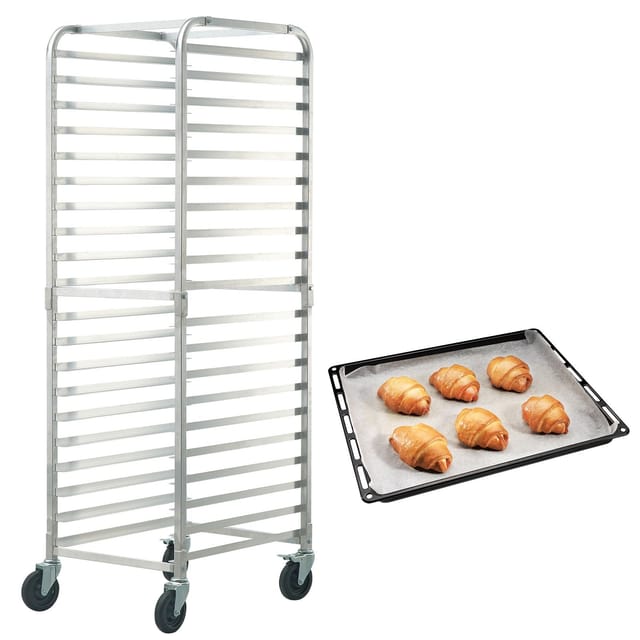20-stöckiger Brotwagen, Professioneller Bäckereiwagen Mit Gebremsten Rollen, Aluminiumablage Für Halbe Und Ganze Bleche, Servierwagen Für Küche Und Haushalt, Brotbackzubehör, 66 X 51,8 X 177,8 Cm