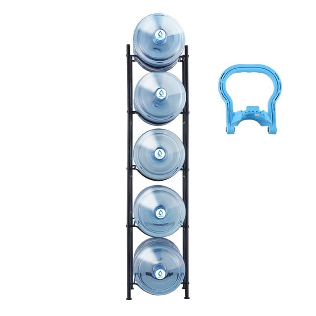 5-stufiger Wasserflaschenhalter, Stabiles Flaschenregal, Herausnehmbare Ablage, Schwarz