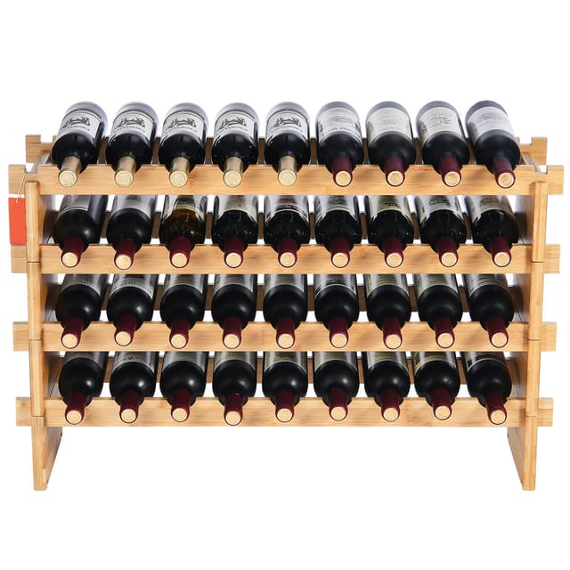 Modulares, Stapelbares Weinregal Für 36 Flaschen, 4-stöckiges Aufbewahrungsregal Aus Massivem Bambus, Freistehender Flaschenständer, Stabiles Regal Für Küche, Bar Und Weinkeller (naturfarbe)