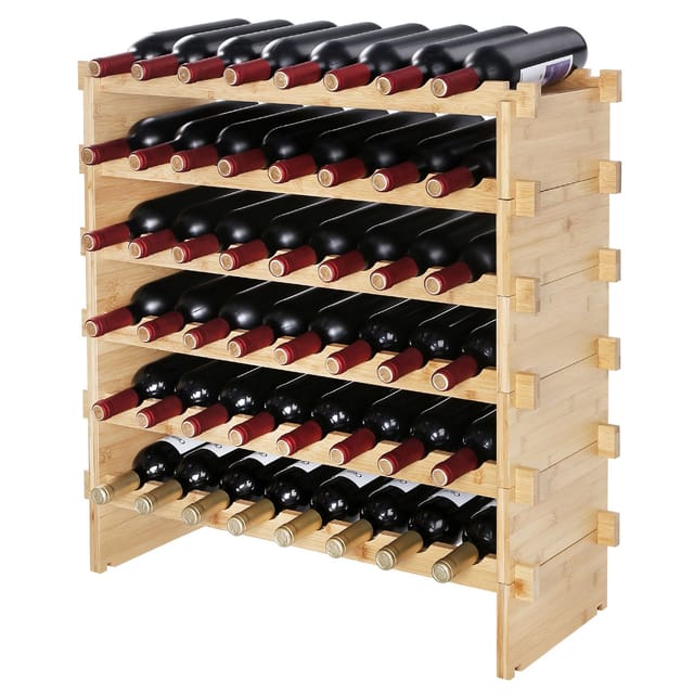 Modulares, Stapelbares Weinregal Aus Bambus Für 48 Flaschen, 6-stufiges Präsentationsregal