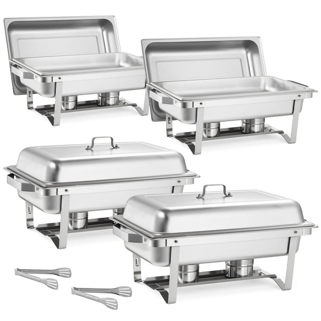 Rechteckige 9,91 L Edelstahl-rechauds, Komplettes Set Mit Hohlgriff, 2 Zangen, Deckel, Brennstoffbehälter, Für Hochzeitsbankette