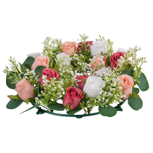 Künstlicher Rosenkranz, 340 Mm Durchmesser, Kunstblumenkranz Mit Rosa Und Weißen Rosen, Blumengesteck Für Valentinstag, Muttertag, Partys, Hochzeiten Und Als Heimdekoration, 10-teilig