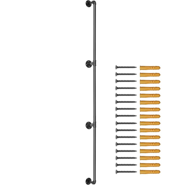 Treppengeländer Aus Kohlenstoffstahl, 243,8 Cm, Runder Industriehandlauf Mit Wandhalterung, Tragfähigkeit 199,6 Kg