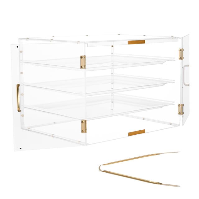 Gebäckvitrine, 4-stöckige Thekenvitrine, Brotkasten Aus Transparentem Acryl Für Die Küche, Kuchenvitrine Mit Magnetischer Rückwand Für Kekse, Desserts, Donuts, 570 X 455 X 405 Mm