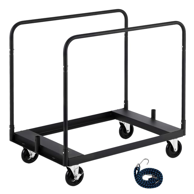 Gipskartonwagen, Tragkraft 816 Kg, Stahlwagen Mit 12,5-mm-lenkrollen, Gipskartonwagen Mit Spanngurt Und 3 Seitenschienen Für Werkstatt, Lagerhalle, Garage, Schwarz