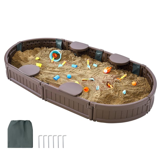 Sandkasten Mit Deckel, 183 X 105 X 23 Cm, Ovaler Sandkasten Aus Hdpe Mit 4 Ecksitzen Und Rückwand, Kindersandkasten Für Garten, Strand Und Park, Geschenk Für Jungen Und Mädchen Von 3 Bis 12 Jahren, Br