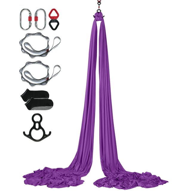 Aerial-yoga-hängematten-set, 8 M, Aus 100 G/m² Nylon, Inklusive Montagematerial Und Einfacher Montageanleitung, Antigravitations-fitness Für Alle Level, Lila