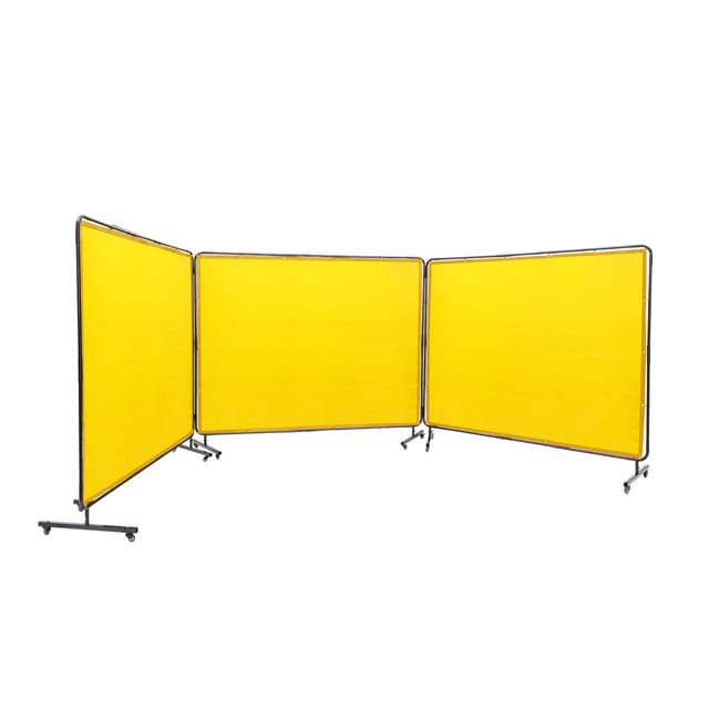 Schweißerschutzwand Auf Rahmen, 3-teiliger Vorhang 1,8 X 2,4 M, Schwer Entflammbare Vinyl-schutzwand Auf 12 Lenkrollen (6 Feststellbar), Mobil Und Professionell Für Die Werkstatt, Gelb