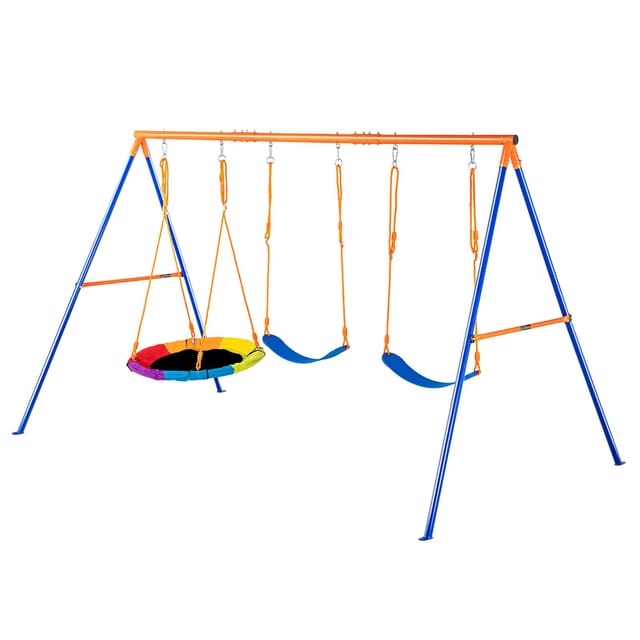 Gartenschaukelset, Robustes 600-pfund-metall-a-rahmen-schaukelset, Mit 1 Tellerschaukel, 2 Sitzen Mit Verstellbarem Gurt Und Seil, Gartenschaukel Für Kinder