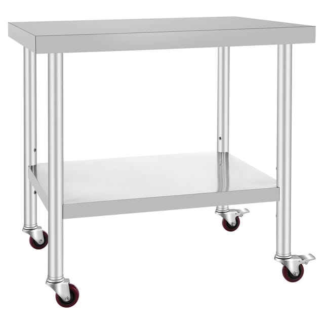 Arbeitstisch Aus Edelstahl, 91 X 76 X 86 Cm, Tragkraft 317 Kg, Mit 4 Rollen, 3-fach Höhenverstellbar, Robuste Arbeitsfläche Für Die Speisenzubereitung In Küchen Und Restaurants, Silberfarben