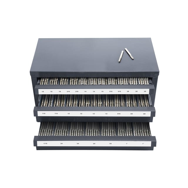 Fräser-aufbewahrungsschrank, Dreischubladiger Organizer Für Fräser Von 3,2 Mm Bis 25,4 Mm, Stahl, Mit Beschriftungen, 29 Stapelbare Fächer Zur Aufbewahrung Von Fräsern