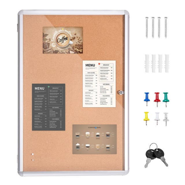 36 X 24 Zoll Große Kork-pinnwand Mit Aluminiumrahmen, Abschließbare, Wandmontierte Vitrine Mit Acryltür Und 2 Schlüsseln, Wetterfest Für Schule, Zuhause Und Büro