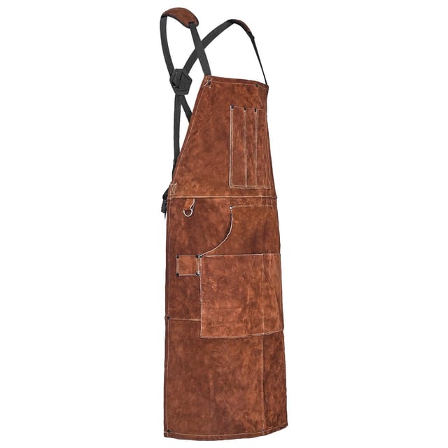 Schweißerschürze Aus Leder, Feuerfest, Aus Rindsleder, Hitzebeständig Mit 6 Taschen Für Holzbearbeitung, Gartenarbeit Und Grillen