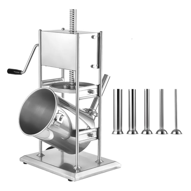 Manueller Wurstwolf (10 L), 10 Kg Vertikaler Fleischfüller, 2-stufige Wursthüllenfüllmaschine, Robuster Edelstahl Mit 5 Rohren, Für Den Professionellen Und Privaten Gebrauch