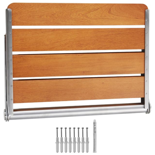 Klappbarer Duschsitz Aus Teakholz, 53 X 41 Cm Ausgeklappt, Wandmontierte Klappduschbank, Tragkraft 227 Kg, Platzsparender, Einziehbarer Duschstuhl Für Senioren, Schwangere Und Kinder