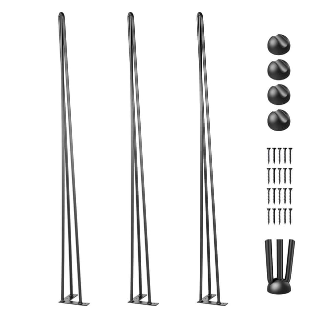 Schwarze Haarnadel-tischbeine (4 Zoll), 4er-set, Tragkraft Je 99,8 Kg, 3-streben-haarnadelbeine Für Bänke, Tische, Schreibtische, Beistelltische, Stühle, Kohlenstoffstahl, Robuste Diy-möbelbeine