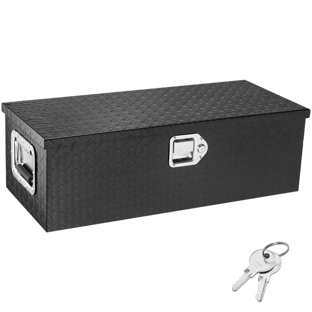 Robuste Werkzeugkiste Aus Aluminium Für Ladeflächen, Rutschfeste Aufbewahrungsbox Mit Seitlichem Griff Und Schlüsseln, Organizer Für Pickups, Wohnmobile Und Anhänger, 762 X 330 X 244 Mm, Schwarz
