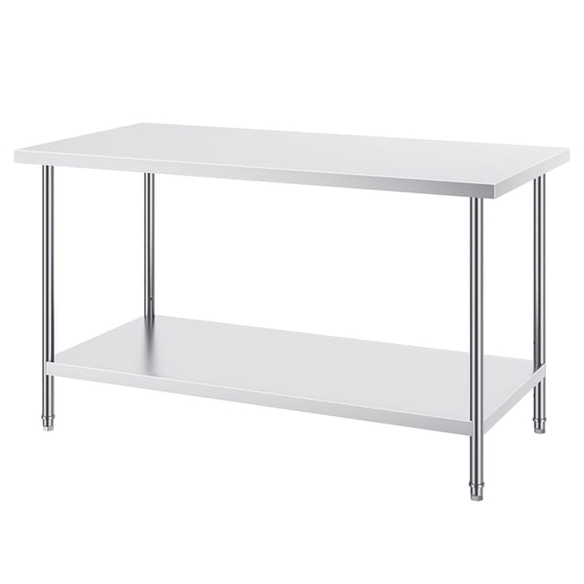 Arbeitstisch Aus Edelstahl, 76 X 152 X 86 Cm, Robuste Metallwerkbank Mit 3 Höhenverstellbaren Stufen, Gewerbliche Arbeitsstation Für Küche, Garage, Restaurant, Garten
