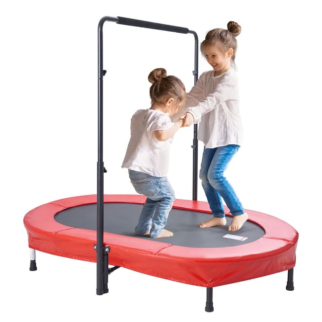 Kindertrampolin, 142 X 91 Cm, Mini-trampolin Für Drinnen Und Draußen, Faltbar, Mit Griff, Rebounder Für Kleinkinder, Geburtstagsgeschenk Für Kinder Ab 3 Jahren, Mädchen Und Jungen, Rot