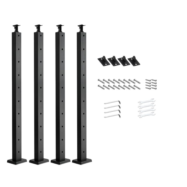 Kabelgeländerpfosten, 36 X 1 X 2 Zoll, Terrassenpfosten Mit Vorgebohrten Horizontalen Löchern, Edelstahl, Horizontale Und Gebogene Unterstützung, Schwarz, 4er-set