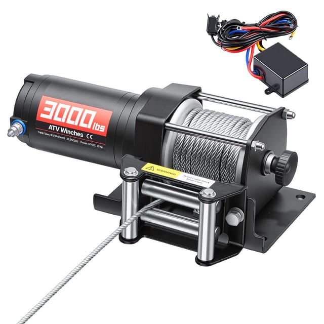 Elektrische Seilwinde, 1360 Kg Zugkraft, 12 V Gleichstrom, Für Atv/utv, Mit 5 Mm X 12 M Stahlseil Und Kabelgebundener Fernbedienung, Wasserdicht (ip55), Aluminium-montageplatte Für Quad-abschleppen, S
