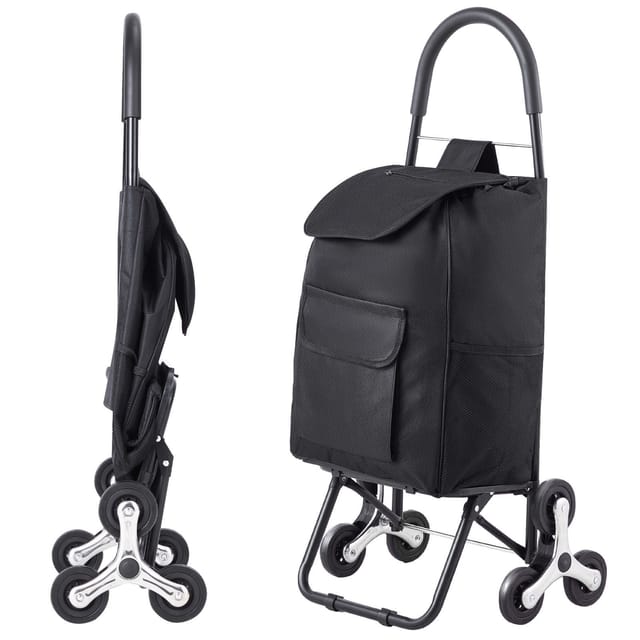 Faltbarer Einkaufstrolley (36 L) Mit 6 Rädern, Aus Robustem Oxford-canvas, Für Treppen, Einkäufe Und Wäsche, Schwarz