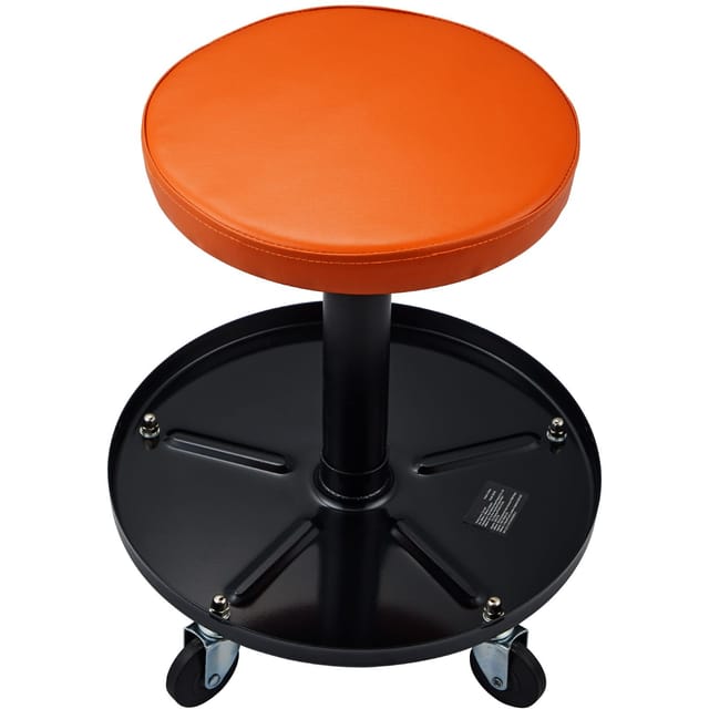 Rollbarer Werkstatthocker, Tragkraft 113 Kg, Sitz Für Werkstatt/garage, Höhenverstellbar 56–71 Cm, Gepolsterter Drehstuhl Mit Werkzeugablage, Für Garage, Werkstatt, Autoreparatur, Schwarz+orange