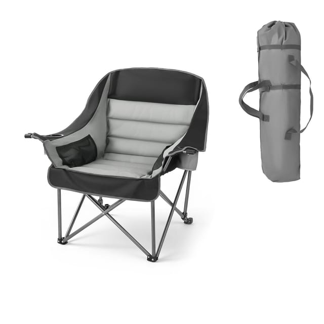 Übergroßer Campingstuhl, Verstärkte Tragkraft Bis 204 Kg, Faltbar Und Gepolstert, Mit Becher- Und Weinglashalter, Tragetasche, Für Outdoor Und Angeln, Schwarz-grau, 1er-set