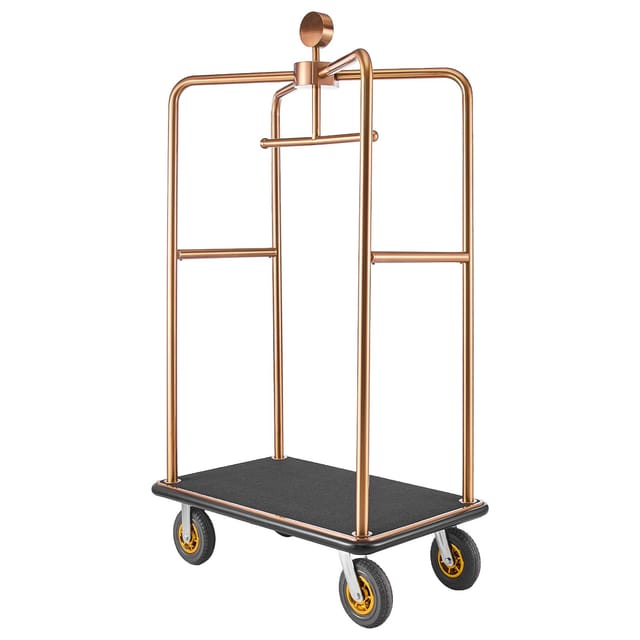 Hotelgepäckwagen, Schwerlastwagen (544,31 Kg) Mit Edelstahlrahmen, 203-mm-gummirädern, Schwarzer Teppichwanne, Gewerblicher Rollgepäckträger Für Hotels Und Resorts, Roségold
