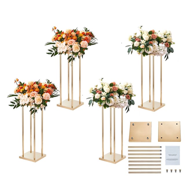 Goldene Metall-hochzeitsblumenständer, 60 Cm Hohe Säule Mit Plakette, Geometrische Tischvase, Zylindrischer Präsentationsständer Für Empfang Und Feier