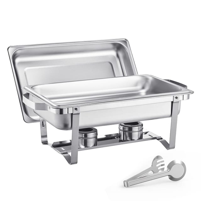 6-teiliges Chafing-dish-set Für Buffets, 8 Liter Fassungsvermögen, Edelstahl, 6 Gastronormbehälter, Rechteckiges Chafing Dish Mit Deckel, Wasserbehälter, Ständer Und Brenner, Für Hochzeiten, Empfänge