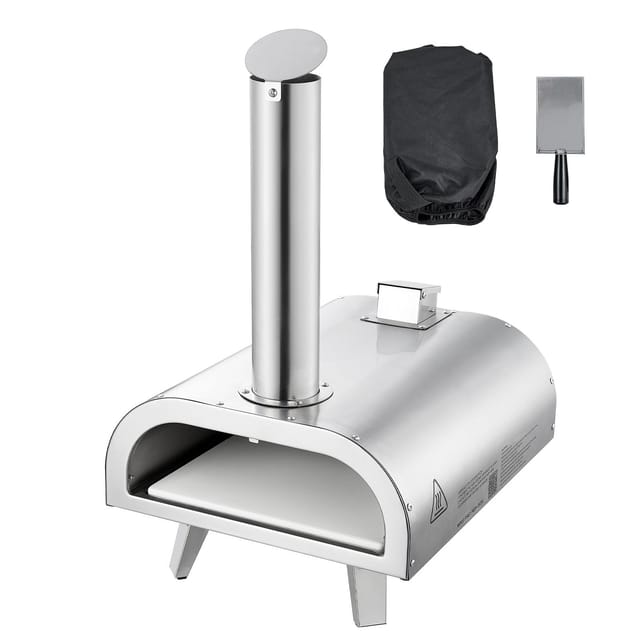 12-zoll-pellet-pizzaofen Für Den Außenbereich, Tragbarer Edelstahl-pizzaofen Mit Integriertem Thermometer, Holzofen, Für Garten Und Camping, Inklusive Pizzastein, Pizzaschieber Und Tragetasche, Silber