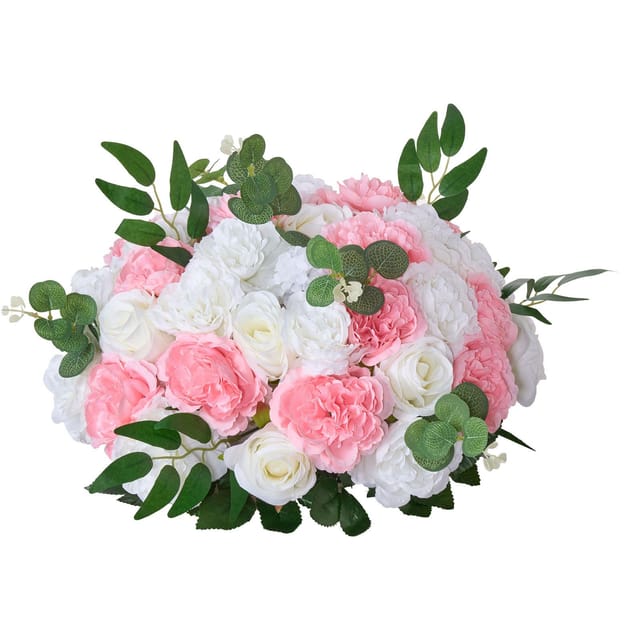 10-teiliger Künstlicher Blumenstrauß, Rosenkugeln Mit 450 Mm Durchmesser Für Tischdekorationen Bei Hochzeiten, Rosa-weiße Blumendekoration Für Zuhause Und Feierlichkeiten