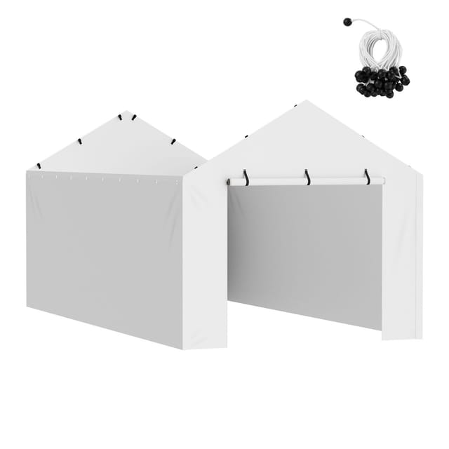Ersatzabdeckung Für 10 X 20 Fuß Carport, Seitenwand, Strapazierfähige, Wasserdichte Und Uv-beständige Plane Für Garagenzelt, Einfache Montage Mit Elastischen Kugelgelenken, Weiß (dach Und Rahmen Nicht