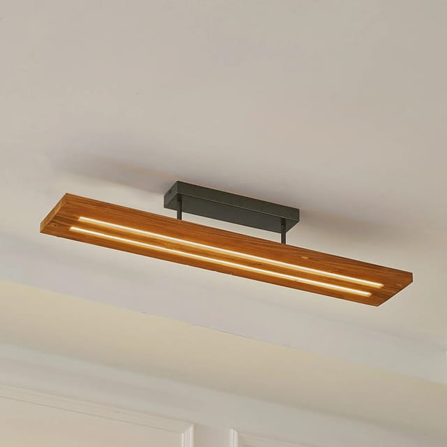 [gebraucht] B-ware Lindby Deckenlampe Nesaja Led Leuchte Dimmbar Holz Schwarz 98x18cm Modern