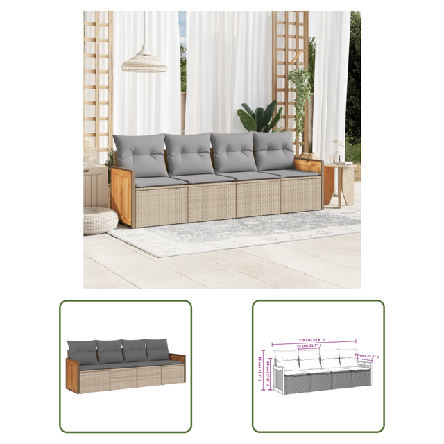 The Living Store 4-tlg. Garten-sofagarnitur Mit Kissen Beige Poly Rattan - Gartensofas - Outdoor Möbel - Gartenmöbel Set - Lounge Set - Rattan Gartenmöbel