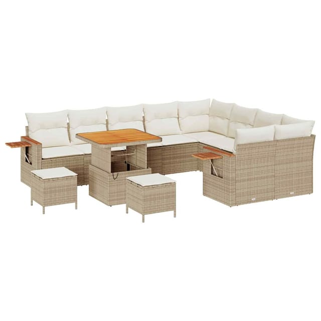 Vidaxl Poly-rattan - Gartensofa-set Mit Kissen 13 Pcs Beige Und Creme Poly-rattan