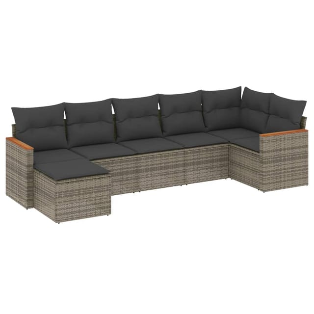 Vidaxl Außensofa - 7-tlg. Garten-sofagarnitur Mit Kissen Grau Poly Rattan