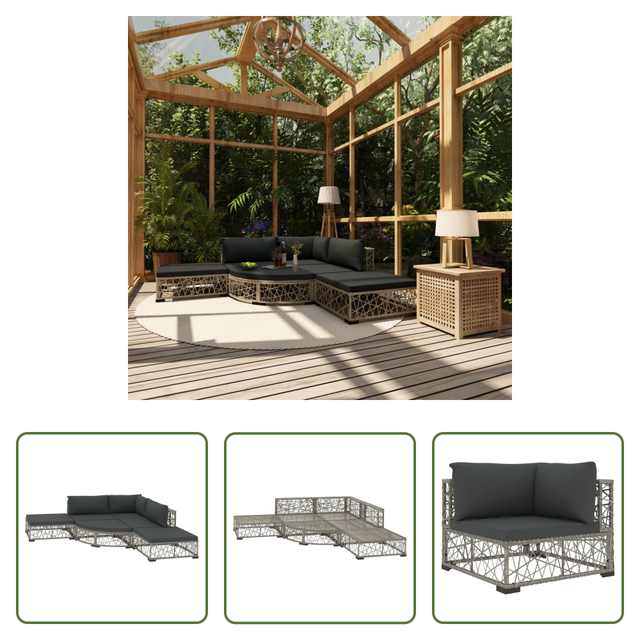 Rattan-lounge-set - 6-tlg. Garten-lounge-set Mit Kissen Poly Rattan Grau