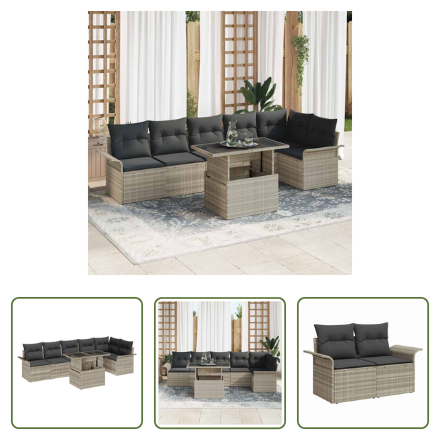 Terrassensofa - Gartensofa-set Mit Kissen 7 Pcs Hellgrau Poly-rattan
