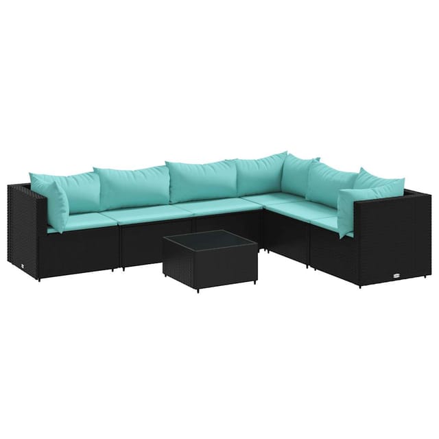Vidaxl Rattan - 7-tlg. Garten-lounge-set Mit Kissen Schwarz Poly Rattan