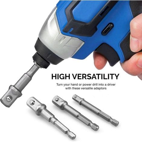 6-punkt-auf-1/4",-1/2",-3/8"-vierkantantriebsadapter – 3-teiliger Sechskant-steckschlüsseladapter, Steckschlüsseladapter, Mutternsatz, Verlängerungsanschluss Für Akkuschrauber