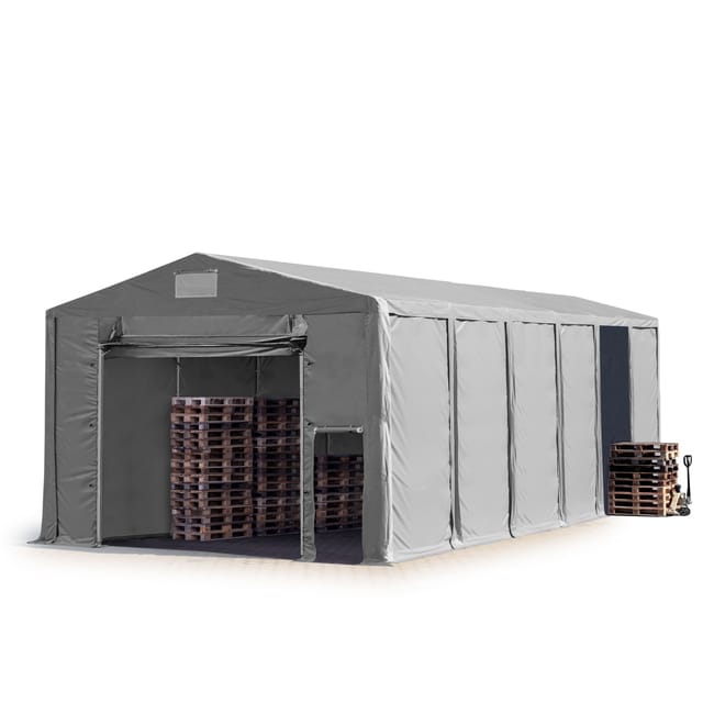 Lagerzelt 8x12 M Zelthalle Industriezelt Mit 4m Seitenhöhe Pvc Plane 850 N Grau 100% Wasserdicht Ganzjahreszelt Mit Hochziehtor