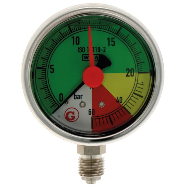 Glycerin-manometer 0–60 Bar, 63-mm-gewinde 1/4" Iso 16119-2 Wika